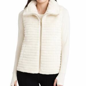 Calvin Klein Faux Fur Full Zip Vest Sz Large Cream Vanilla Travel Cozy $140 NWT